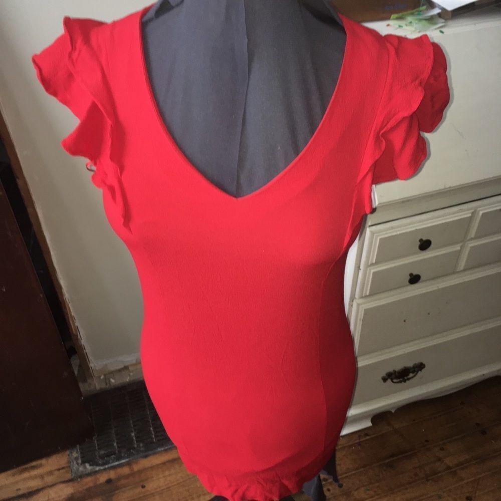 Draper James V-neck ruffle sleeve cherry red minidress